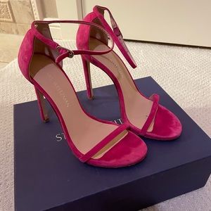 Stuart Weitzman Nudist Sandal Pink Velvet 37.5